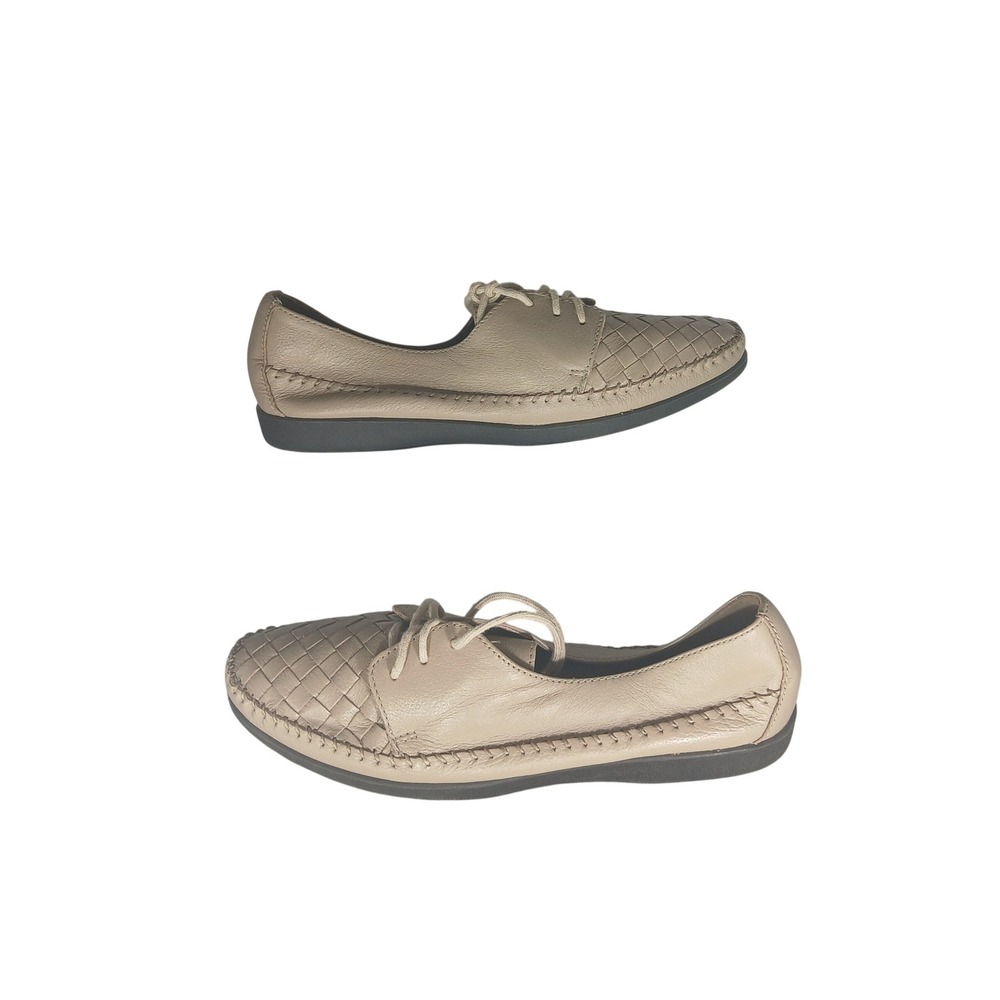 Easy Spirit Woven Leather Oxford Flats Beige‎ Size 9M Lace Up Comfort